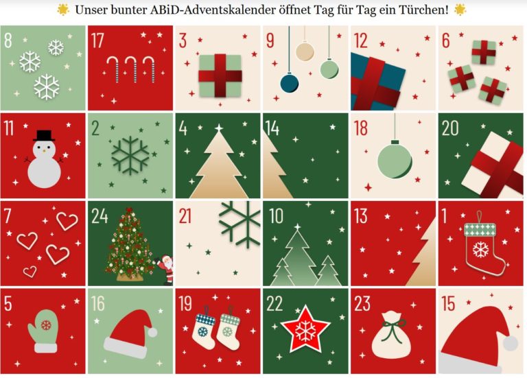 Unser bunter ABiD-Adventskalender öffnet Tag für Tag ein Türchen!